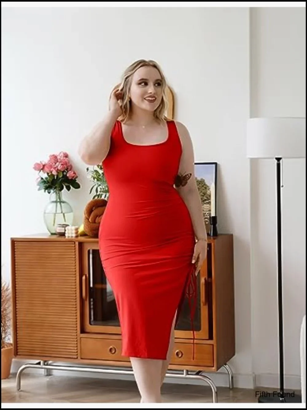 Women's Sleeveless Bodycon Midi Dress with Side Slit - Picture 6 of 7